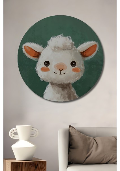 Sevimli Kuzu Dekoratif Ahşap Mdf Ev/işyeri Duvar Tablo Yuvarlak Ev/işyeri Duvar Tablo