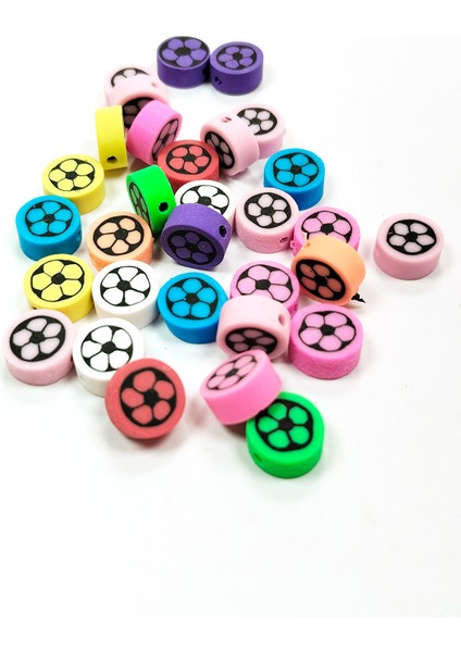 30 Adet 10 mm Polimer Kil Fimo Boncuk Takı Bileklik + 1 Metre Lastikli Misina Hediye - Renkli Çiçek fiyatları