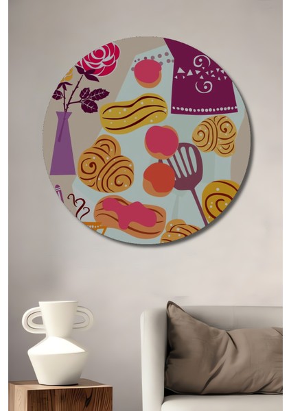 Renkli Kahvaltı Dekoratif Ahşap Mdf Ev/işyeri Duvar Tablo Yuvarlak Ev/işyeri Duvar Tablo