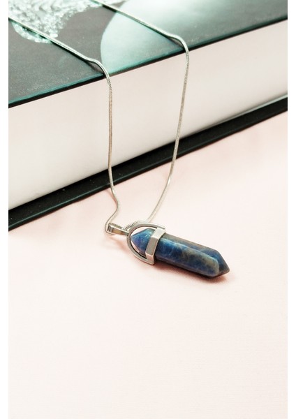 Sodalit Doğal Taşı Zincirli El Yapımı Tasarımlı Kolye Uç: 3,5 cm Zincir: 20 cm Kutulu modelleri