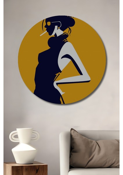 Retro Tarz Kadın Silüeti Dekoratif Ahşap Mdf Ev/işyeri Duvar Tablo Yuvarlak Ev/işyeri Duvar Tablo