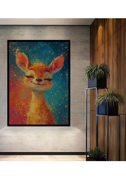 Çerçeve Görünümlü Sevimli Ceylan Dekoratif Ahşap Mdf Ev Duvar Tablo Dikdörtgen Ev Duvar Tablo