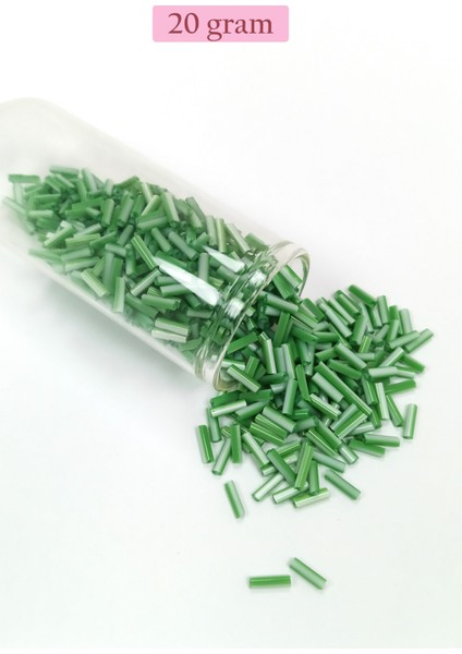 Uzun Boru Kesme Boncuk Çap 2mm Uzunluk 10 mm - 20 Gram - Yeşil Beyaz - BNC247