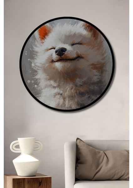 Çerçeve Görünümlü Gülümseyen Köpek Dekoratif Ahşap Mdf Ev Duvar Tablo Yuvarlak Ev Duvar Tablo