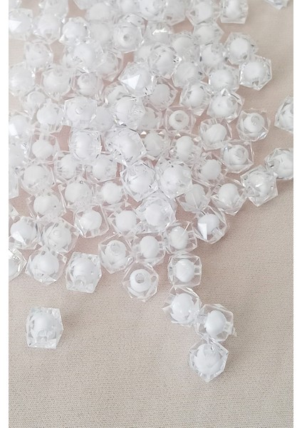 Küp Boncuk Içten Boncuklu Bileklik Çanta Boncuğu 10 mm 50 gr Beyaz - BNC456 fiyatları