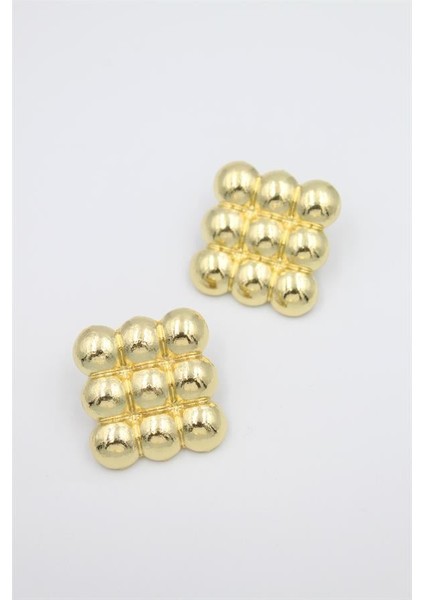 Metal Kare Küpe - Altın