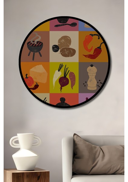 Çerçeve Görünümlü Gurme Mutfağın Ahşap Mdf Dekoratif Ev Duvar Tablosu Yuvarlak Ev Duvar Tablo