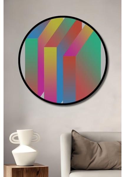 Çerçeve Görünümlü Renkli Geometrik Ahşap Mdf Dekoratif Ev Duvar Tablo Yuvarlak Ev Duvar Tablo