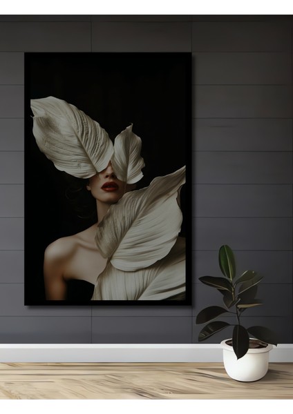 Çerçeve Görünümlü Gızemlı Kadın Yaprak Sanatı Ahşap Mdf Dekoratif Tablo Dikdörtgen Tablo