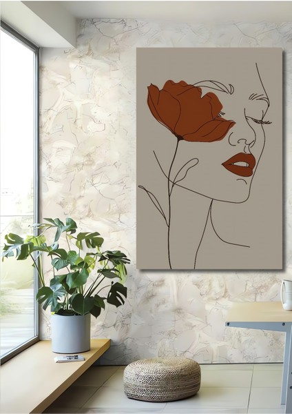 Çarpıcı Çizgisel Çiçek Yüz Ahşap Mdf Dekoratif Tablo Dikdörtgen Tablo