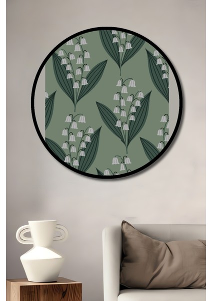 Çerçeve Görünümlü Zambak Çiçeği Dekoratif Ahşap Mdf Ev Duvar Tablo Yuvarlak Ev Duvar Tablo