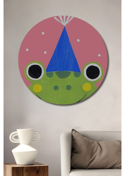 Sevimli Kurbağa Parti Dekoratif Ahşap Mdf Ev/işyeri Duvar Tablo Yuvarlak Ev/işyeri Duvar Tablo