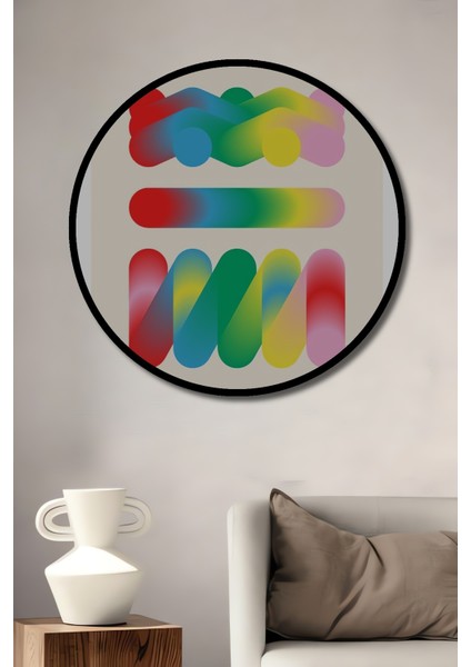 Çerçeve Görünümlü Renkli Soyut Sanat Dekoratif Ahşap Mdf Ev Duvar Tablo Yuvarlak Ev Duvar Tablo