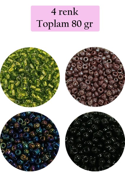 Dökme Cam Kum Boncuk (8/0) 3 mm - 4 Renk - Toplam 80 Gram - BNC422