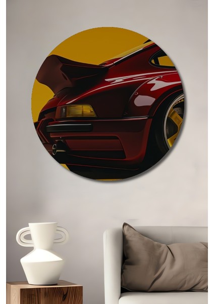 Kırmızı Spor Araba Dekoratif Ahşap Mdf Ev/işyeri Duvar Tablo Yuvarlak Ev/işyeri Duvar Tablo