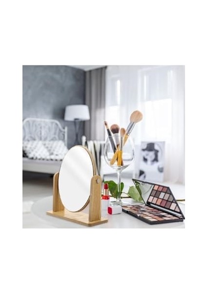 Gaman Masaüstü Oval Ayna Ayarlanabilir Makyaj Aynası Masaüstü Ahşap Ayna Özel Tasarımlı Ahşap Retro