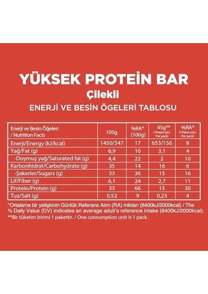 Fellas Çilekli Yüksek Protein Bar 45 G x 12 Adet