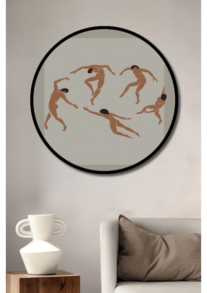Çerçeve Görünümlü Matisse Dansı Dekoratif Ahşap Mdf Ev Duvar Tablo Yuvarlak Ev Duvar Tablo