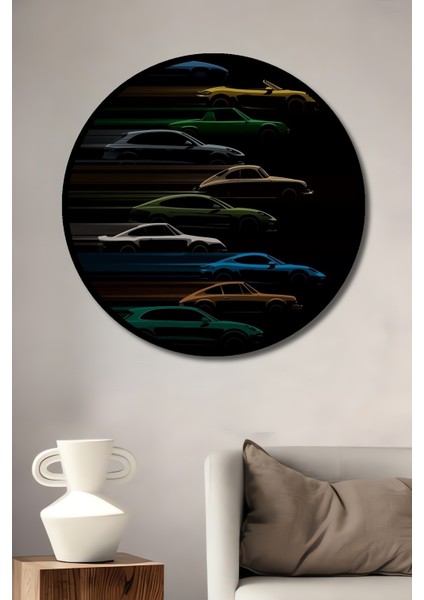 Çerçeve Görünümlü Hızlı Arabalar Dekoratif Ahşap Mdf Ev Duvar Tablo Yuvarlak Ev Duvar Tablo