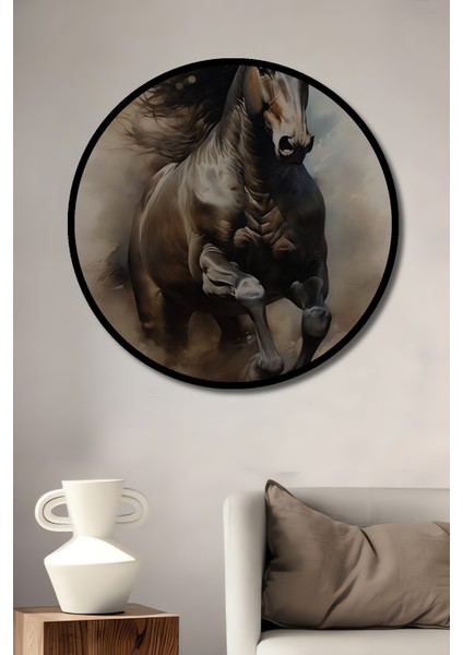 Çerçeve Görünümlü Koşan At Dekoratif Ahşap Mdf Ev/işyeri Duvar Tablo Yuvarlak Ev/işyeri Duvar Tablo