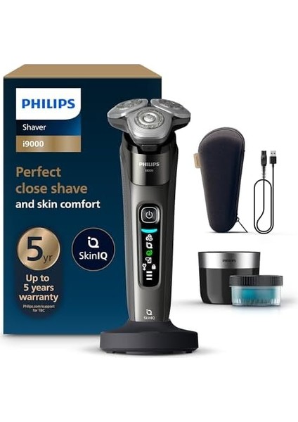 Philips I9000 Skinıq Islak ve Kuru Tıraş Makinesi, 360° Hassas Başlıklar, Yapay Zeka Destekli, Temizleme Ünitesi ve Seyahat Çantası Hediyeli, X9002/30 modelleri