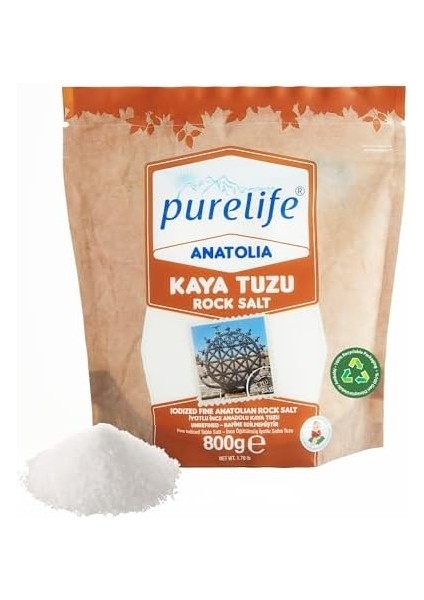 Purelife Anatolia Kaya Tuzu Ince Iyotlu Beyaz Doypack 800GR fiyatları