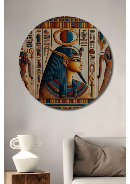 Antik Mısır Tanrıçası Dekoratif Ahşap Mdf Ev/işyeri Duvar Tablo Yuvarlak Ev/işyeri Duvar Tablo