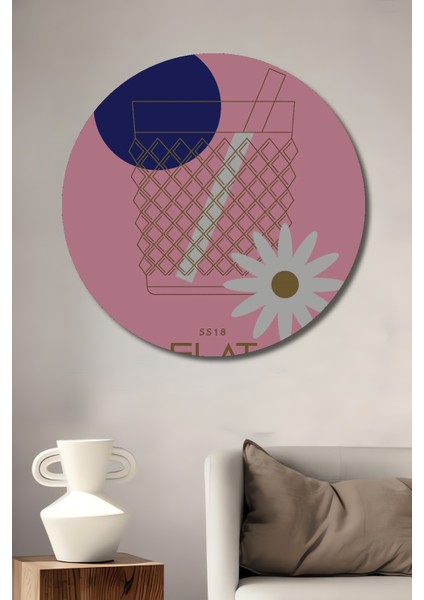 Pembe Arka Plan Üzerinde Modern Çizim Dekoratif Ahşap Mdf Tablo Yuvarlak Tablo