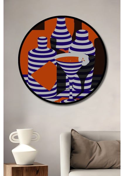 Çerçeve Görünümlü Çizgili Dekoratif Ahşap Mdf Ev/işyeri Duvar Tablo Yuvarlak Ev/işyeri Duvar Tablo