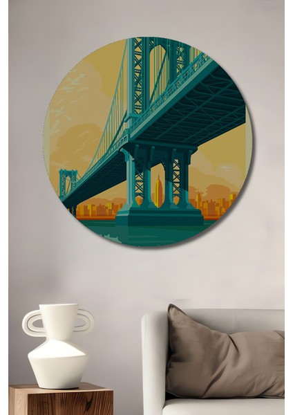 Manhattan Köprüsü Dekoratif Ahşap Mdf Ev/işyeri Duvar Tablo Yuvarlak Ev/işyeri Duvar Tablo