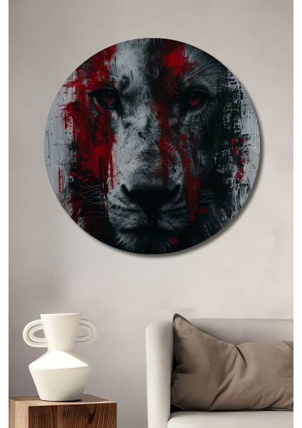 Kırmızı Aslan Dekoratif Ahşap Mdf Ev/işyeri Duvar Tablo Yuvarlak Ev/işyeri Duvar Tablo