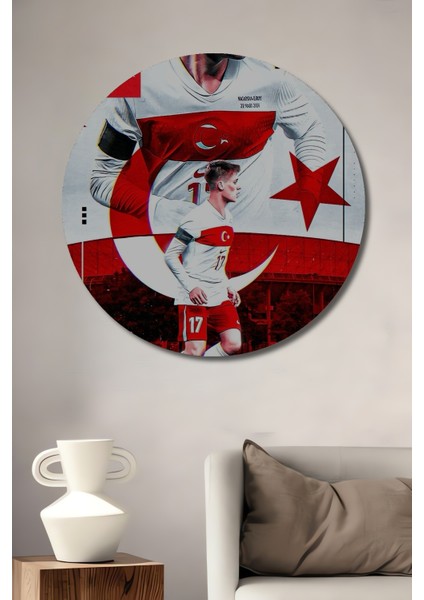 Futbol Temalı Ahşap Mdf Dekoratif Tablo Türkiye Milli Takımı Yuvarlak Tablo