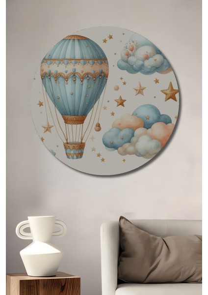 Uçan Balon ve Yıldızlar Dekoratif Ahşap Mdf Ev/işyeri Duvar Tablo Yuvarlak Ev/işyeri Duvar Tablo