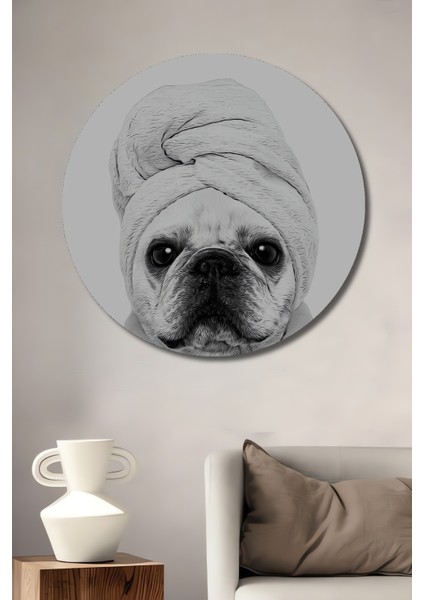 French Bulldog Spa Keyfi Ahşap Mdf Dekoratif Ev/işyeri Duvar Tablo Yuvarlak Ev/işyeri Duvar Tablo