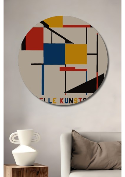 Soyut Sanat Geometrik Şekiller Dekoratif Ahşap Mdf Tablo Yuvarlak Tablo