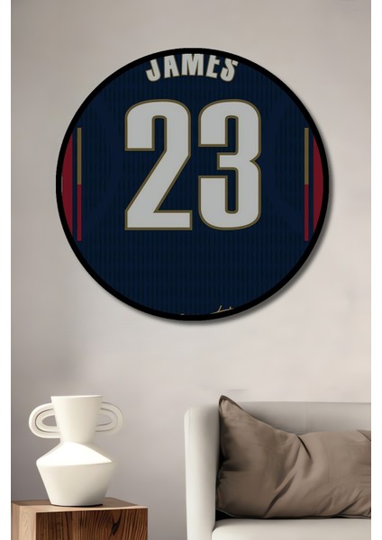 Çerçeve Görünümlü James 23 Numaralı Dekoratif Ahşap Mdf Ev Duvar Tablo Yuvarlak Ev Duvar Tablo