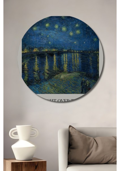 Van Gogh Yıldızlı Gece Üzerinde Rhône Ahşap Mdf Dekoratif Tablo Yuvarlak Tablo