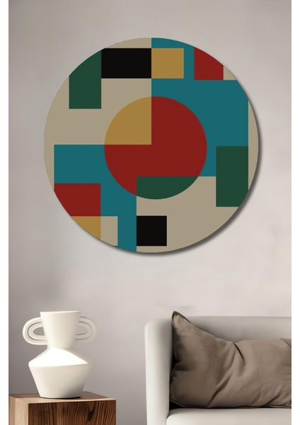 Soyut Geometrik Desenli Dekoratif Ahşap Mdf Ev/işyeri Duvar Tablo Yuvarlak Ev/işyeri Duvar Tablo