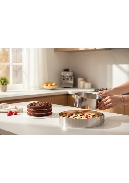 Kek ve Pasta Paslanmaz Yuvarlak Kelepçeli Ayarlanabilir Kek Kalıbı Çember