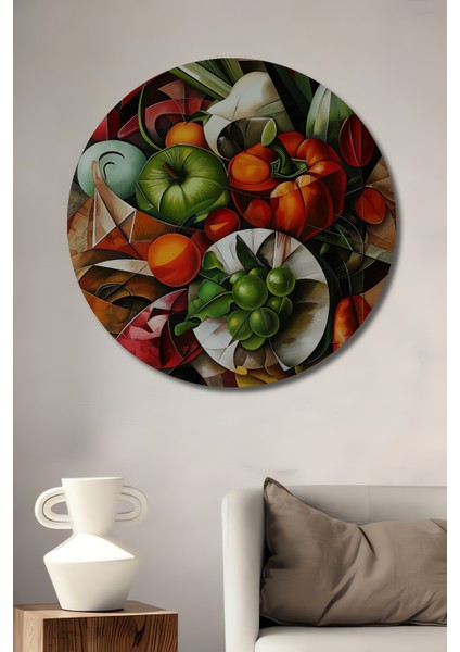 Soyut Meyve ve Sebzeler Ahşap Mdf Dekoratif Ev/işyeri Duvar Tablo Yuvarlak Ev/işyeri Duvar Tablo