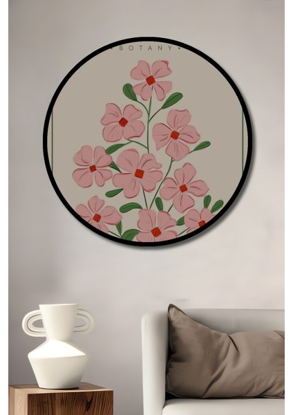 Çerçeve Görünümlü Çiçekli Botanik Dekoratif Ahşap Mdf Ev Duvar Tablo Yuvarlak Ev Duvar Tablo