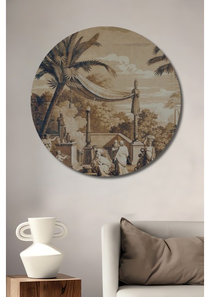 Tropikal Cennet Sahnesi Dekoratif Ahşap Mdf Ev/işyeri Duvar Tablo Yuvarlak Ev/işyeri Duvar Tablo