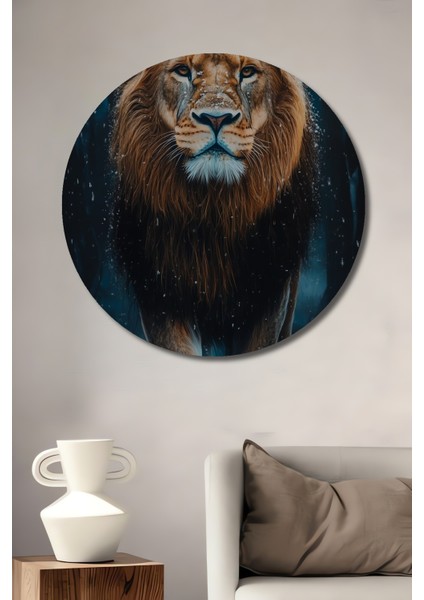 Karlı Aslan Portresi Dekoratif Ahşap Mdf Ev/işyeri Duvar Tablo Yuvarlak Ev/işyeri Duvar Tablo