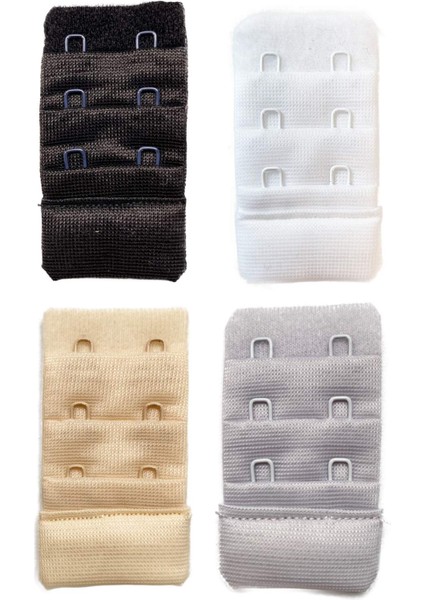 4 Adet Agraf Sütyen Uzatma Kopçası 3 Sıra / 2 Kanca Siyah Beyaz Ten Gri