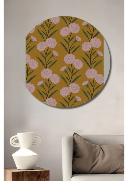 Pembe Çiçekler Desenli Ahşap Mdf Dekoratif Ev/işyeri Duvar Tablo Yuvarlak Ev/işyeri Duvar Tablo