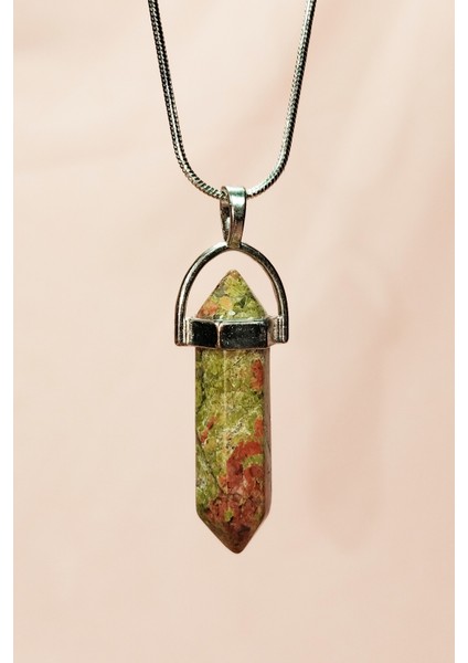 Unakit Doğal Taşı Zincirli El Yapımı Kolye Uç: 3 cm Zincir: 20 cm Kutulu modelleri