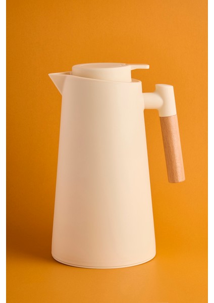 Aster Nordic Bambu Saplı Cam Vakumlu Termos 1000 ml Krem