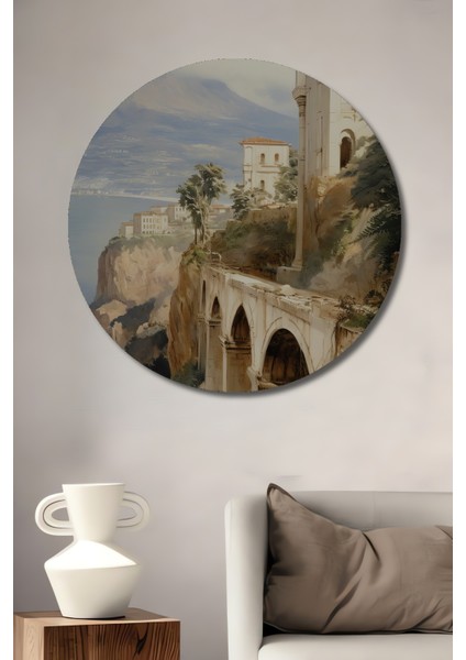 Akdeniz Sahil Kasabası Dekoratif Ahşap Mdf Ev/işyeri Duvar Tablo Yuvarlak Ev/işyeri Duvar Tablo