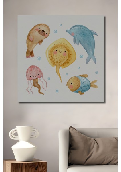 Sevimli Deniz Hayvanları Dekoratif Ahşap Mdf Ev/işyeri Duvar Tablo Dikdörtgen Ev/işyeri Duvar Tablo