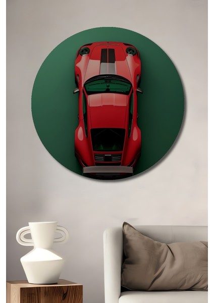 Kırmızı Spor Araba Dekoratif Ahşap Mdf Ev/işyeri Duvar Tablo Yuvarlak Ev/işyeri Duvar Tablo